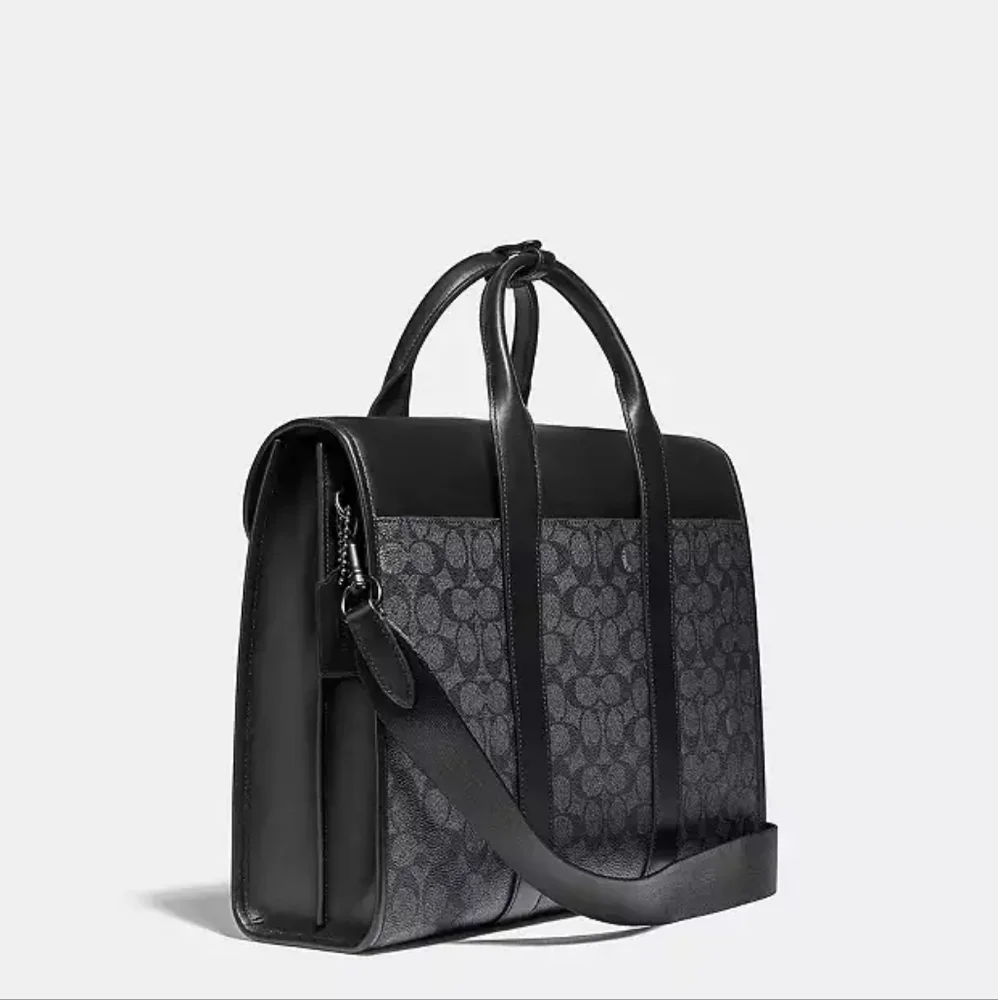 New! Gotham Portfolio Bag In Signature Canvas Color: Black Copper/Charcoal/Black - Picture 2 of 6